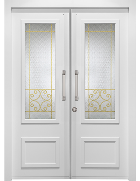 דלת כניסה כפולה לבנה דגם גאיה זהב