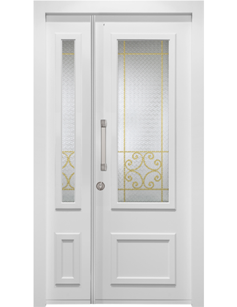 דלת וחצי כניסה בצבע לבן זהב - דגם גאיה